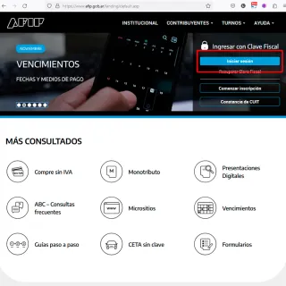 Entre no site da AFIP