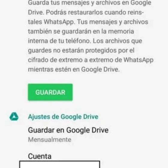 Altere o backup para sua conta do Google