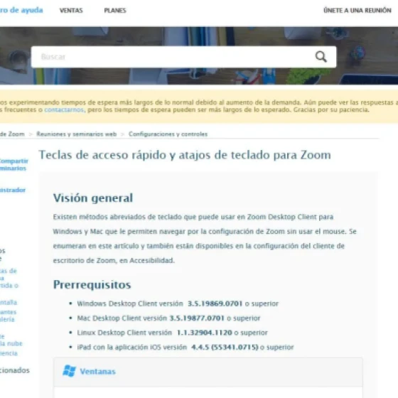 Atalhos de teclado de zoom