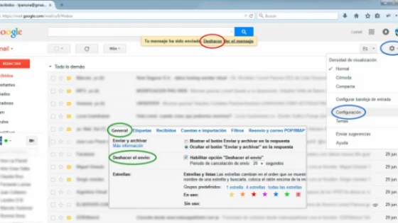 Novo recurso do Gmail: agora oferece um link para cancelar o envio de um e-mail por alguns segundos.